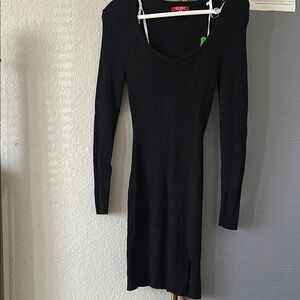 Guess Black Ribbed Long Sleeve Dress